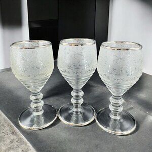 Paden City Glass SPRING ORCHARD Footed Goblet Set 3 Clear Footed Crystal Glasses